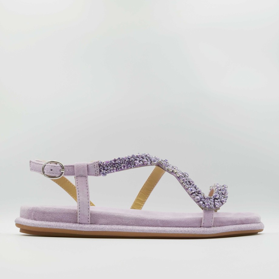 Alma En Pena Flat Sandals In Lilac Suede With Rhinestones Wholesale