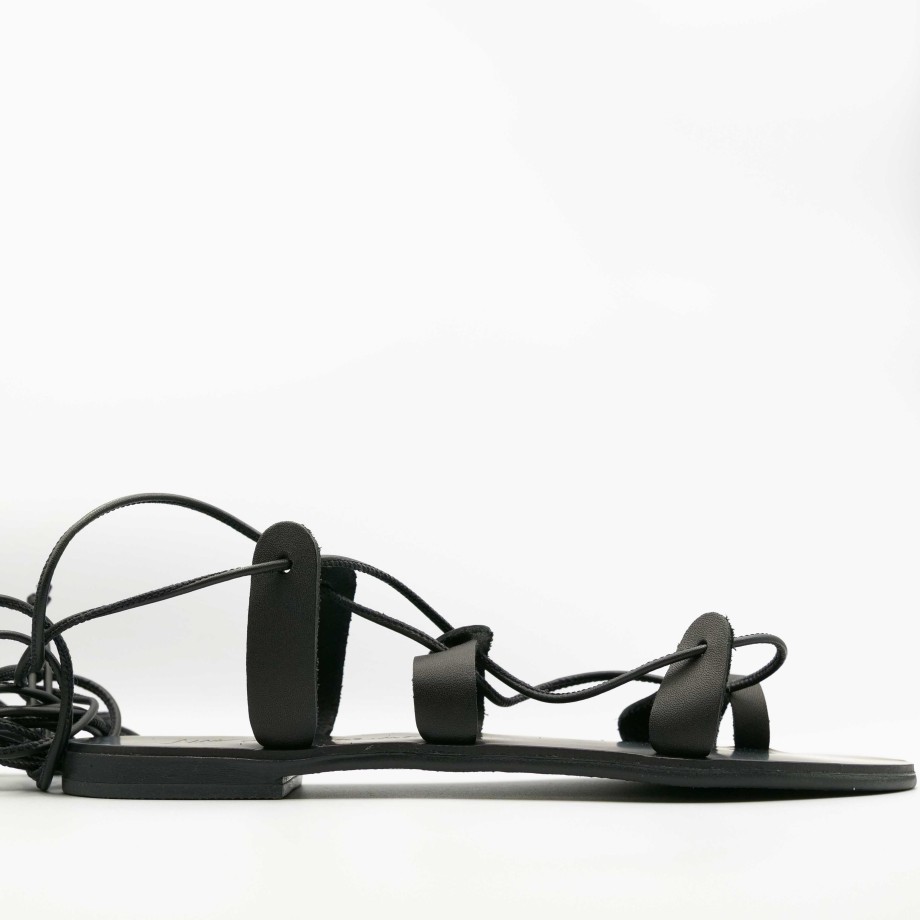 Black Flat Sandals With Adjustable Laces Nicolas Lainas Hot