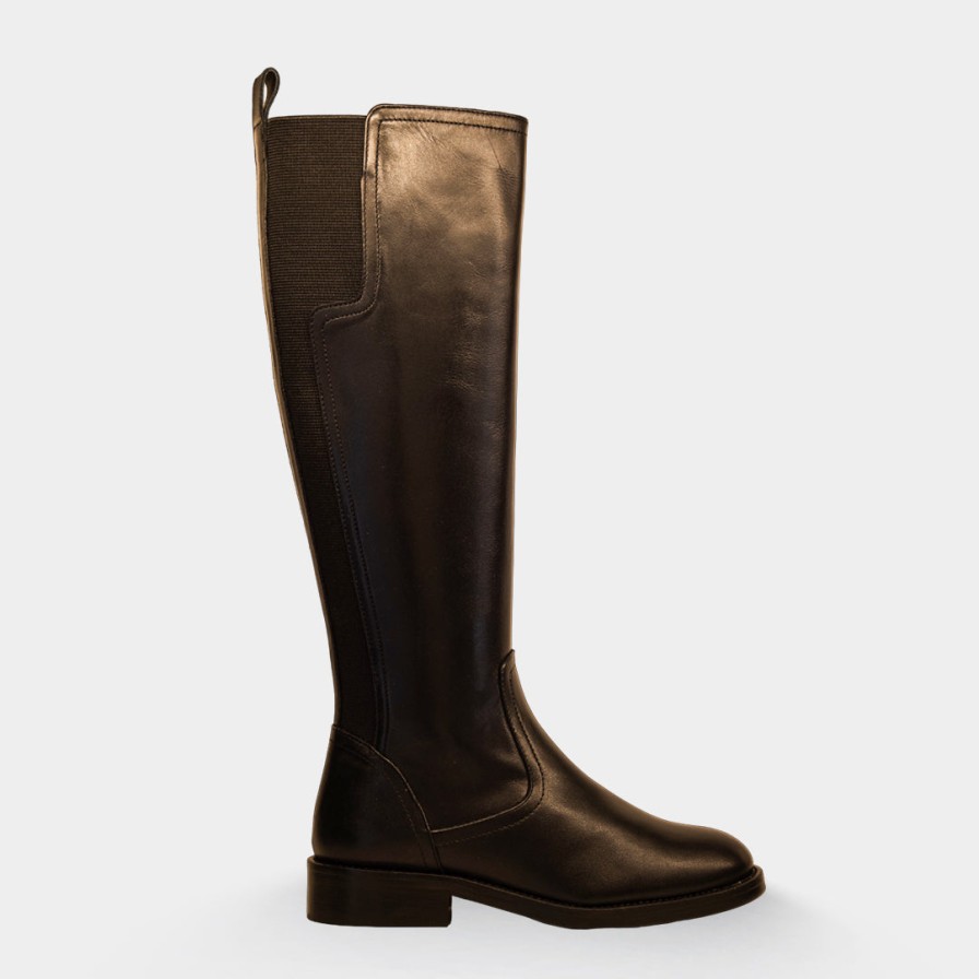 Now - Low Black Leather Boots With Zip And Elastic Best