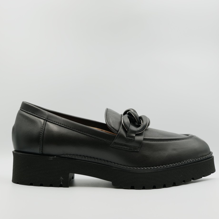 Calzaiuoli Toscani - Black Leather Moccasins With Rubber Bottom And Chain Best