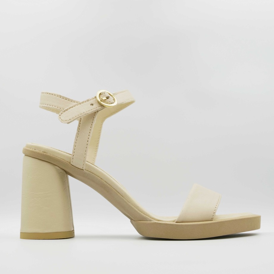 Sandals With High And Wide Heel In Color And Ankle Strap Mjus Cappuccino Clearance