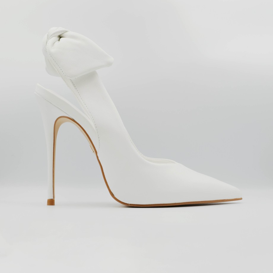 Carrano - White Leather Slingback Very High Heel Soft Bow On The Back Hot