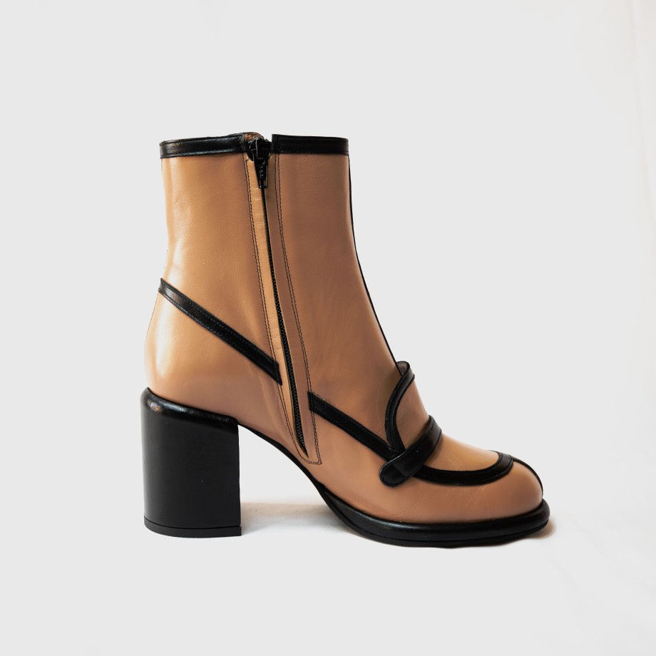 Party - Black And Nude Leather Ankle Boots With Wide Heel Online