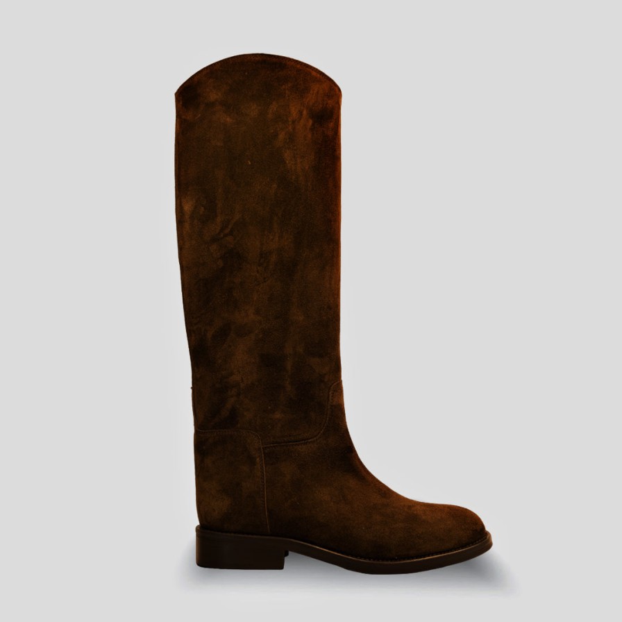 Ora - Brown Suede Tube Boots With Side Zip Best