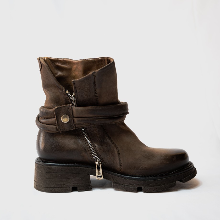 As98 - Dark Leather Ankle Boots With Zip Clearance