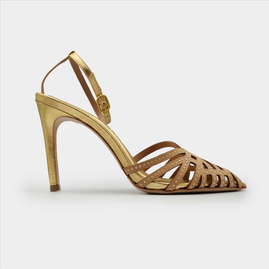 Vicenza - Gold Spider High Heel Sandals With Ankle Strap Clearance