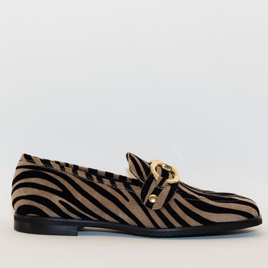 Illuminal - Zebra Sand Suede Moccasins With Accessory Clearance