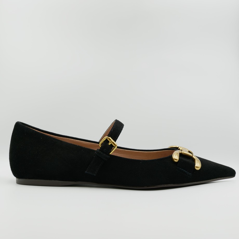 Bibi Lou - Black Pointed Suede Loafers With Buckle New