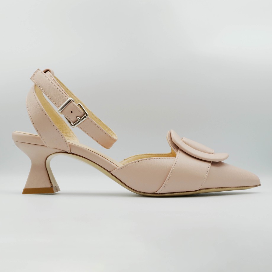 Alchimia - Slingback In Nude Leather Low And Wide Heel Strap And Accessory Alchimia New