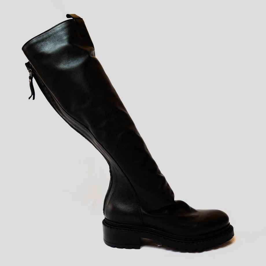 Metisse - High Black Leather Boots With Zip New