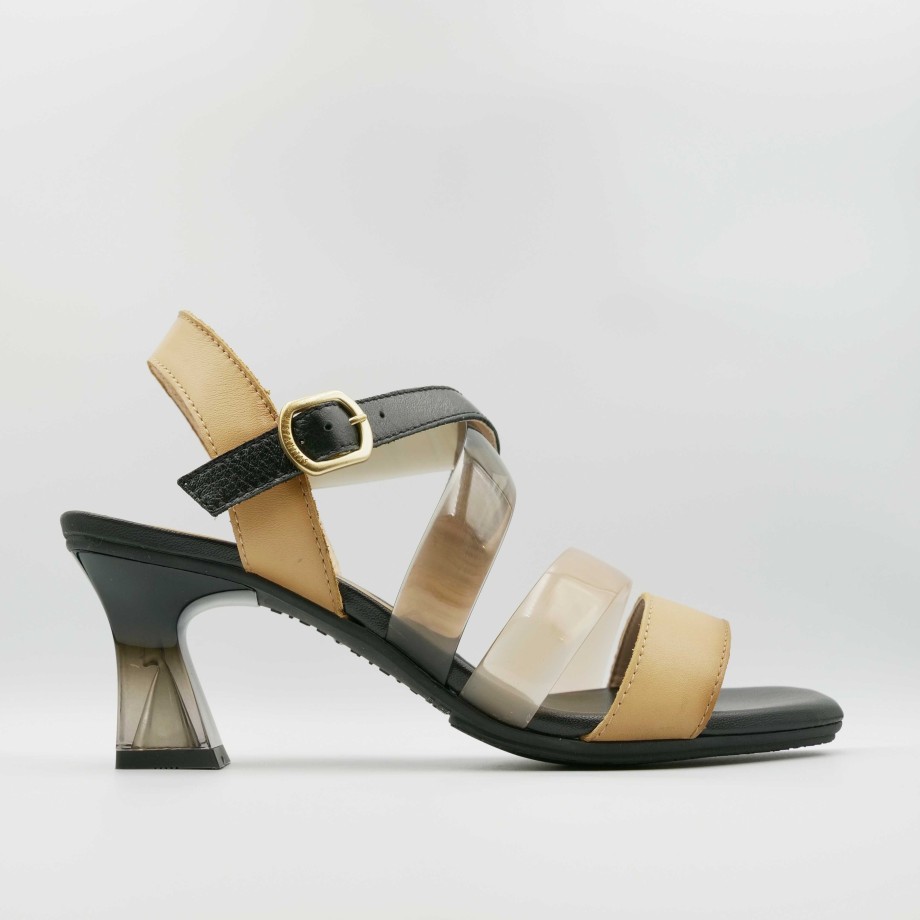 Hispanitas - Sandals With Heel In Black Leather And Nude Ankle Strap New