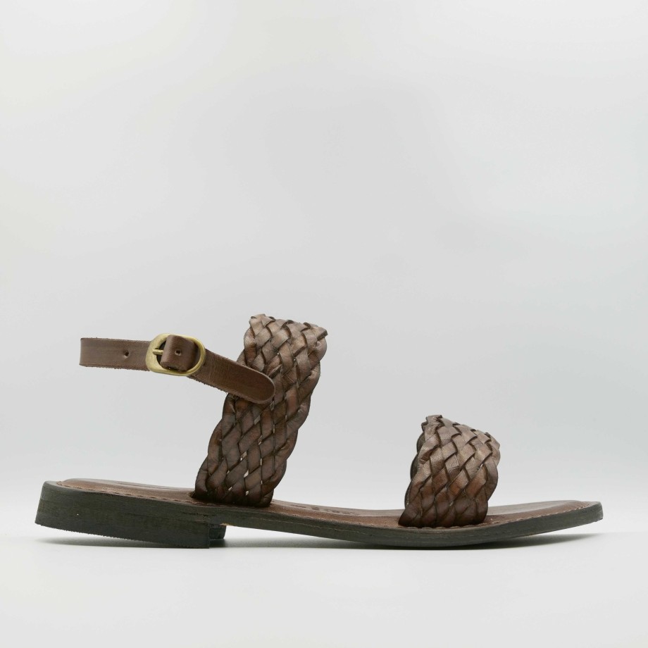 Low Braided Leather Sandals In Dark Brown Color Cuoieria Italiana Hot