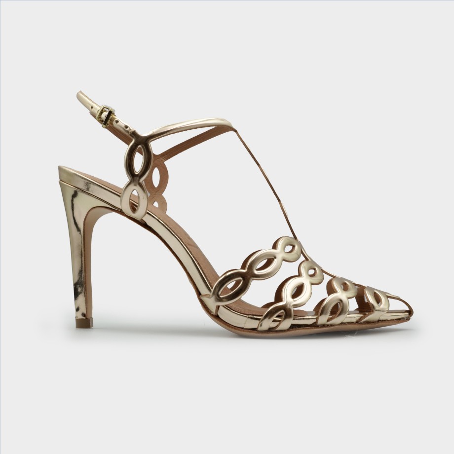 Vicenza - Sandals With Thin Spider Heel In Mirrored Gold Online