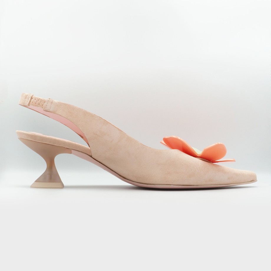 Slingback In Elastic Pink Suede And Flower In Orange Ras New