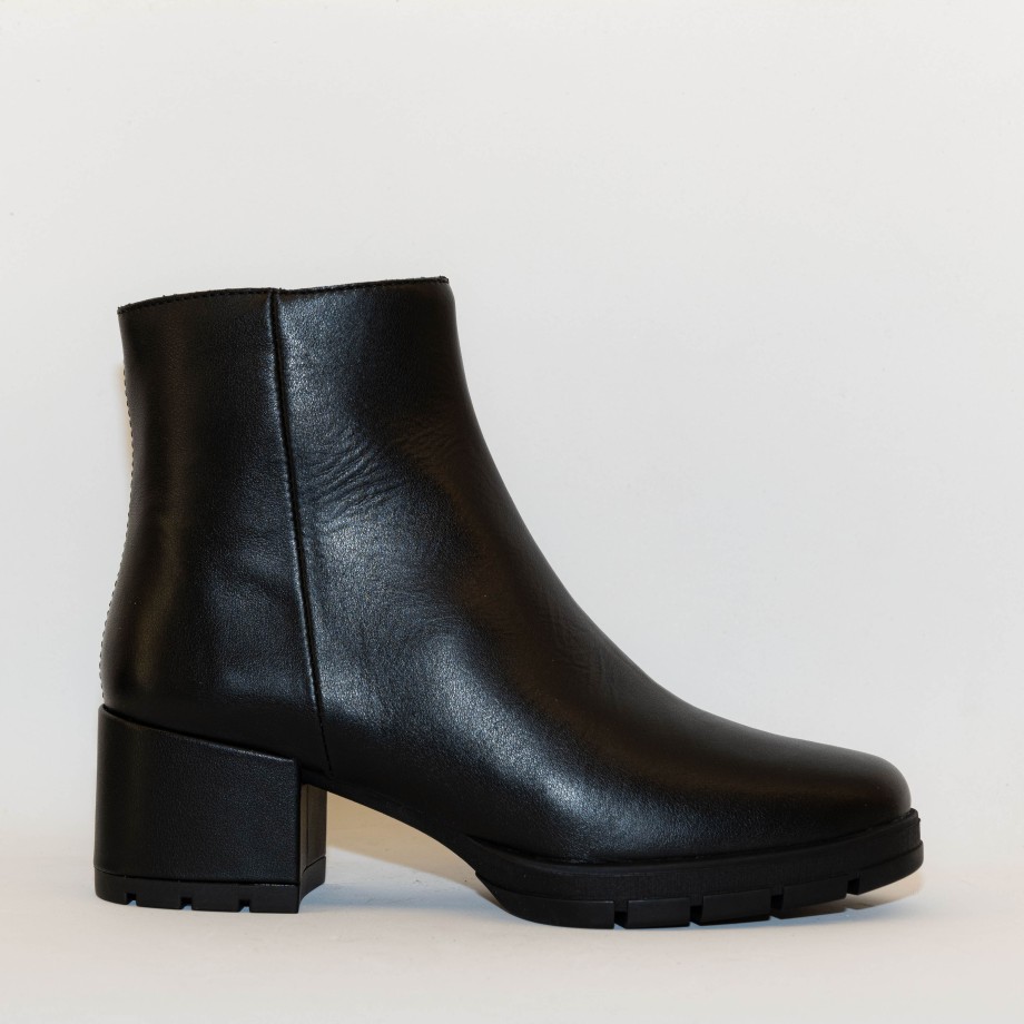 Unisa - Black Leather Ankle Boots With Heel And Side Zip Hot