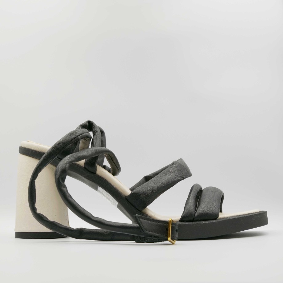 Mjus - Sandals With Wide Heel In Leather And Soft Contrasting Bands In White And Milk Best