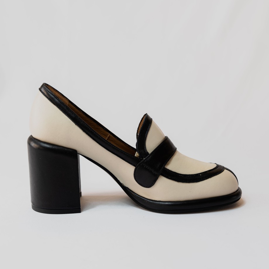 Party - Cream And Black Loafers With Wide Heel Best