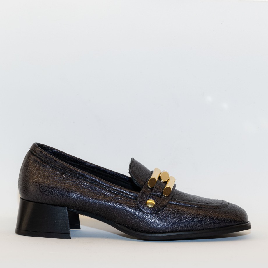 Illuminal - Black Metallic Leather Loafers With Accessory Clearance