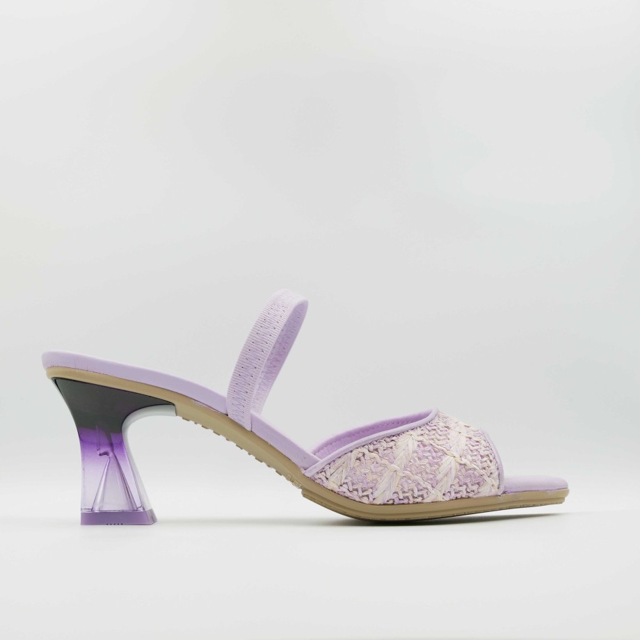 Hispanitas - Lilac Colored Leather And Raffia Heeled Sandals With Square Toe And Elastic New