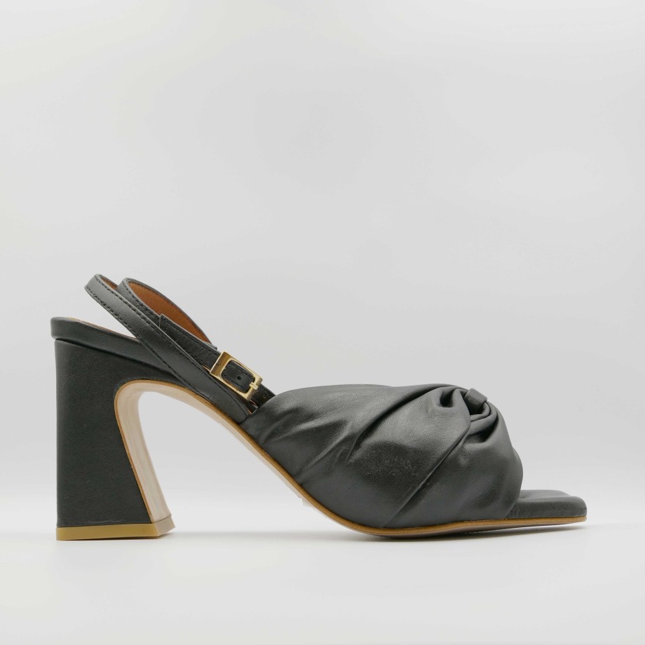 Angel Alarcon - Black Leather Wide Heel Sandals With Square Toe Best