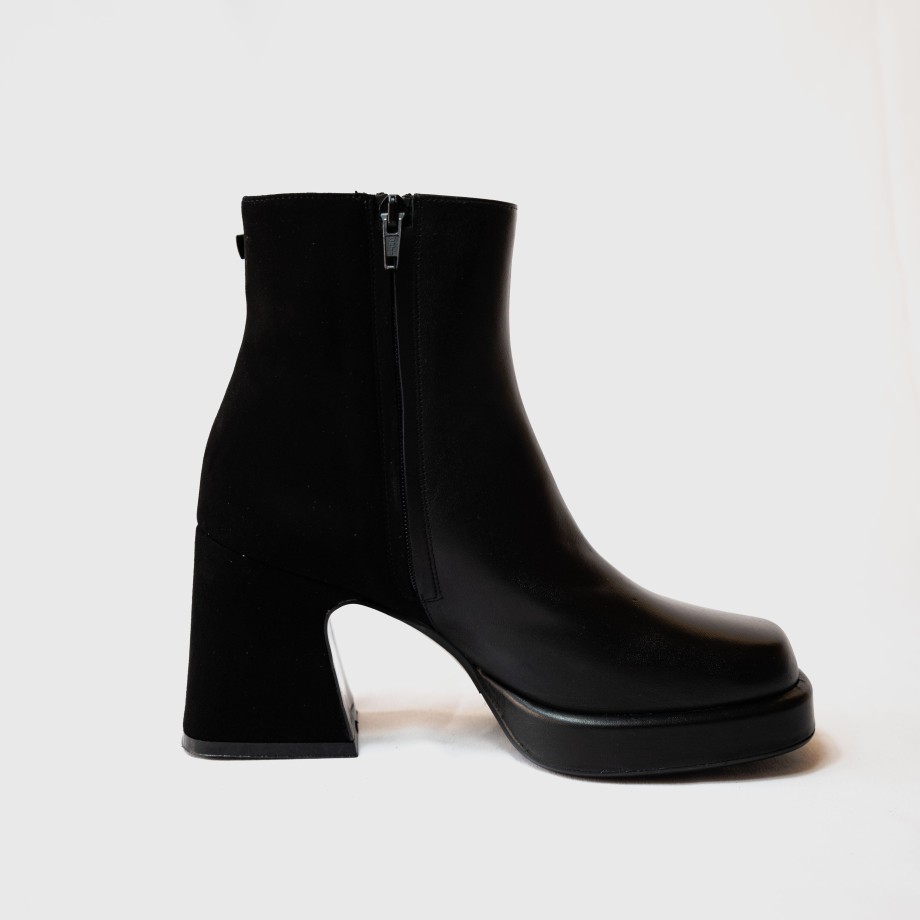 Albano - Black Leather And Suede Ankle Boots With Buckle Hot