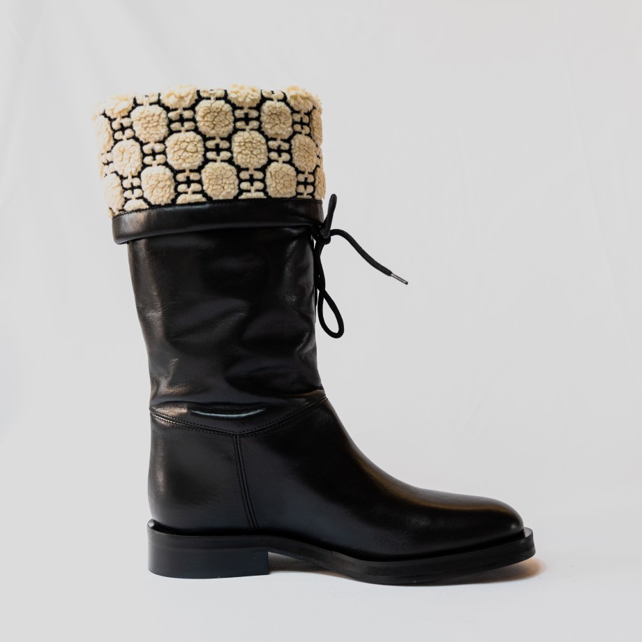 Angelo Bervicato - Black Boots In Leather And Wool Inside Online