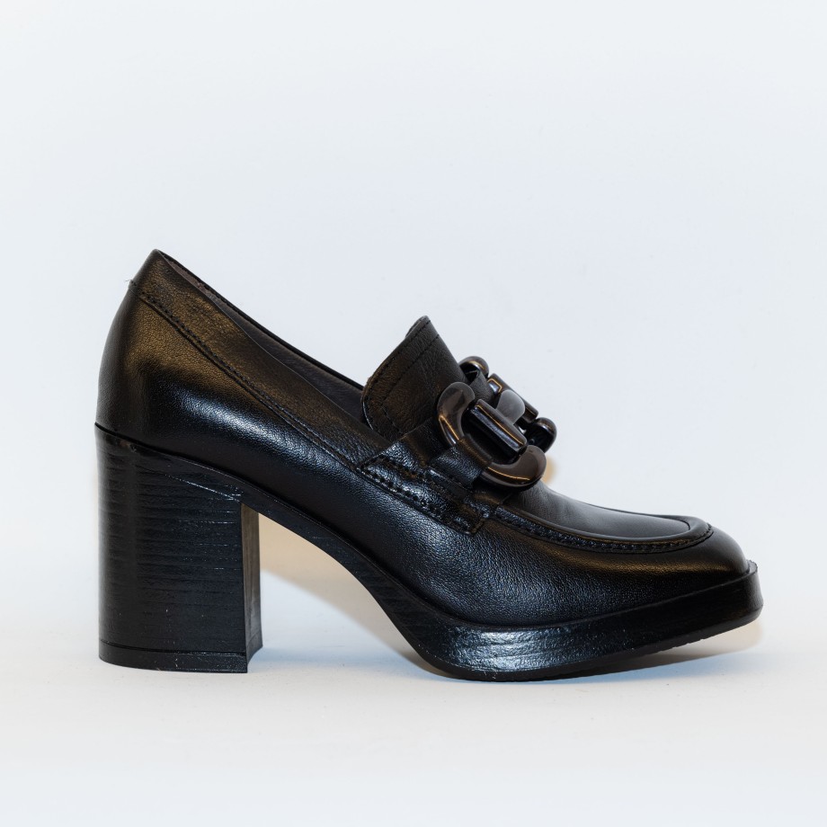 Mjus - Black Leather Moccasins With Wide Heel And Plateau Best