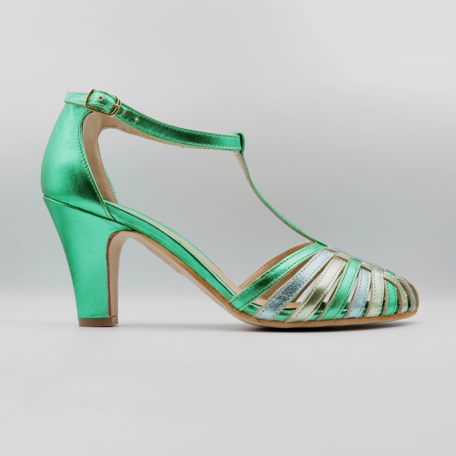 Les Venues - Sandals With Green Laminated Spider Heel And Strap Clearance