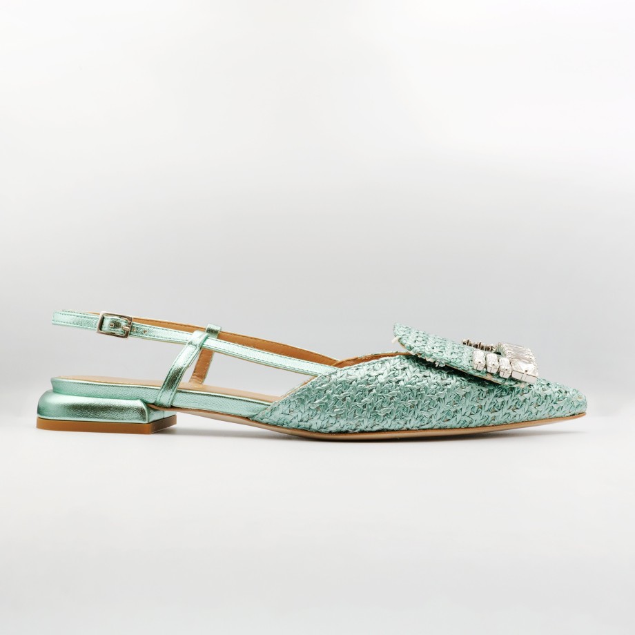 Chantal - Slingback In Leather And Raffia With Silver Accessory And Strap Online