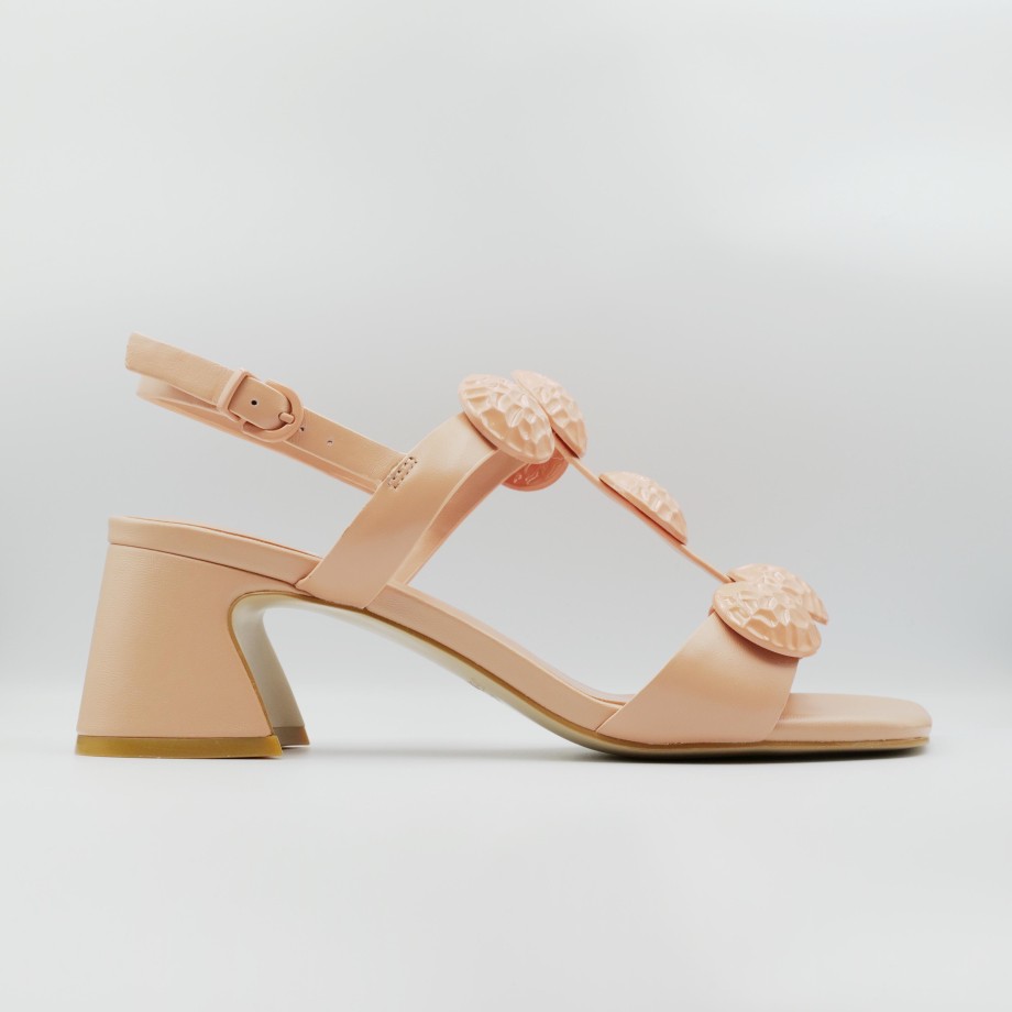 Jeannot - Low Heel Sandals In Nude Leather Accessories On The Front And Ankle Strap Clearance