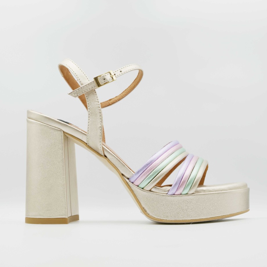 Angel Alarcon - Sandals With High Wide Heels And Leather Platform With Multicolor Strap Best