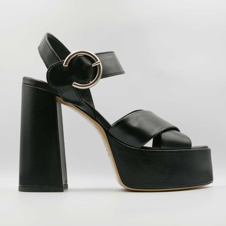 Ora - Sandal With High Heel In Leather, Crossed Wedge And Ankle Strap Best