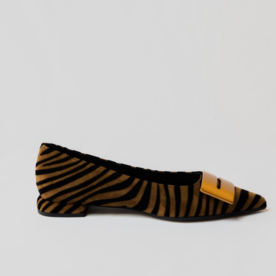 Chantal - Brown Zebra Suede Ballerinas With Accessory Online