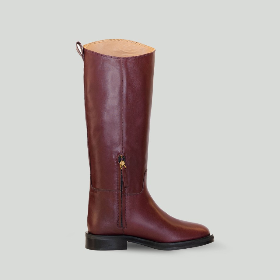 Angelo Bervicato - Wine Leather Boots With Low Bottom Wholesale