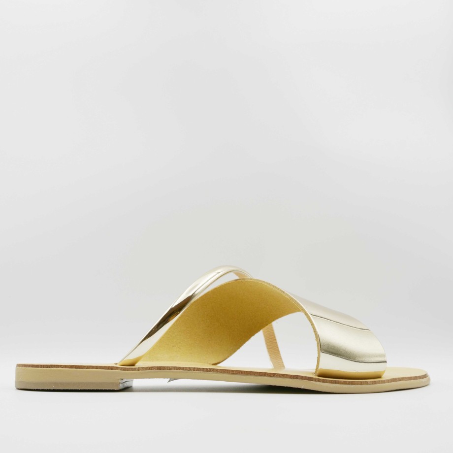 Nicolas Lainas Gold Leather Slippers Rubber Sole Black-And-Gold Hot