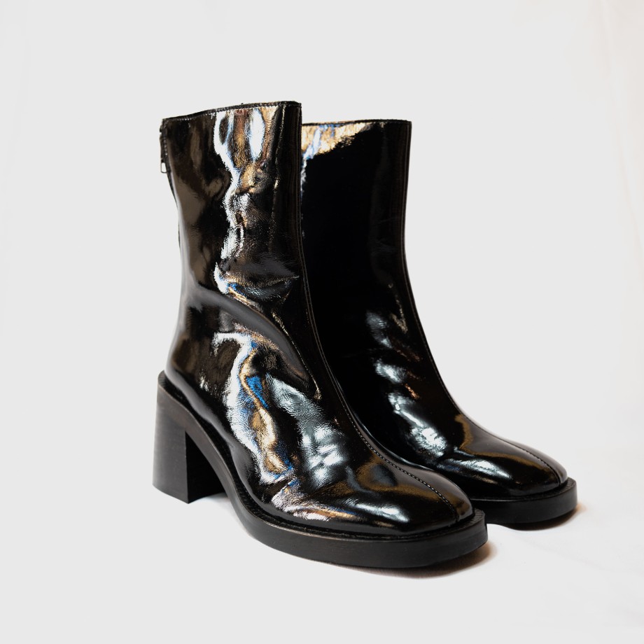 Belang - Black Naplak Ankle Boots With Wide Heel Hot