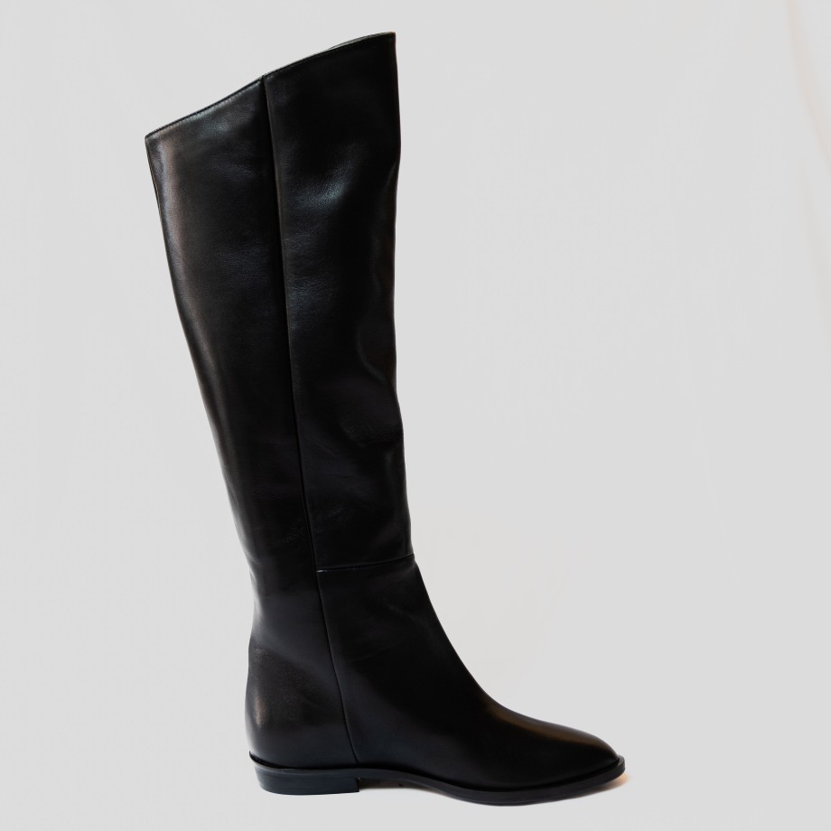 Party - Black Pointed Leather High Boots Online