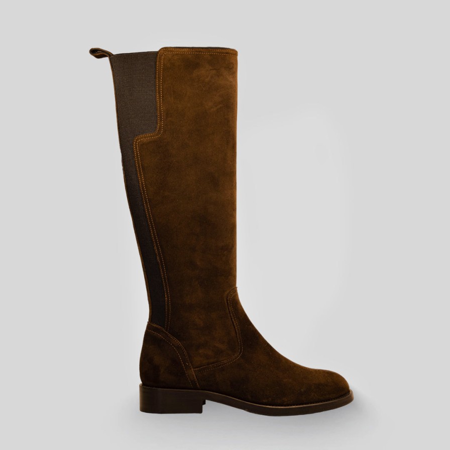 Ora - Brown Suede Boots Side Zip And Elastic Best