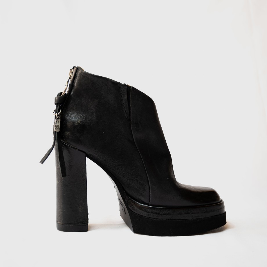 As98 - Black Leather Ankle Boots With Plateau And Zip Best