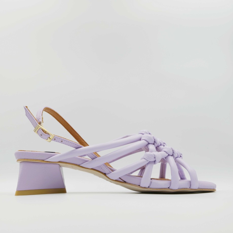 Sandal With Triangle Heel In Lilac Leather With Braided Strap And Bands Angel Alarcon Clearance