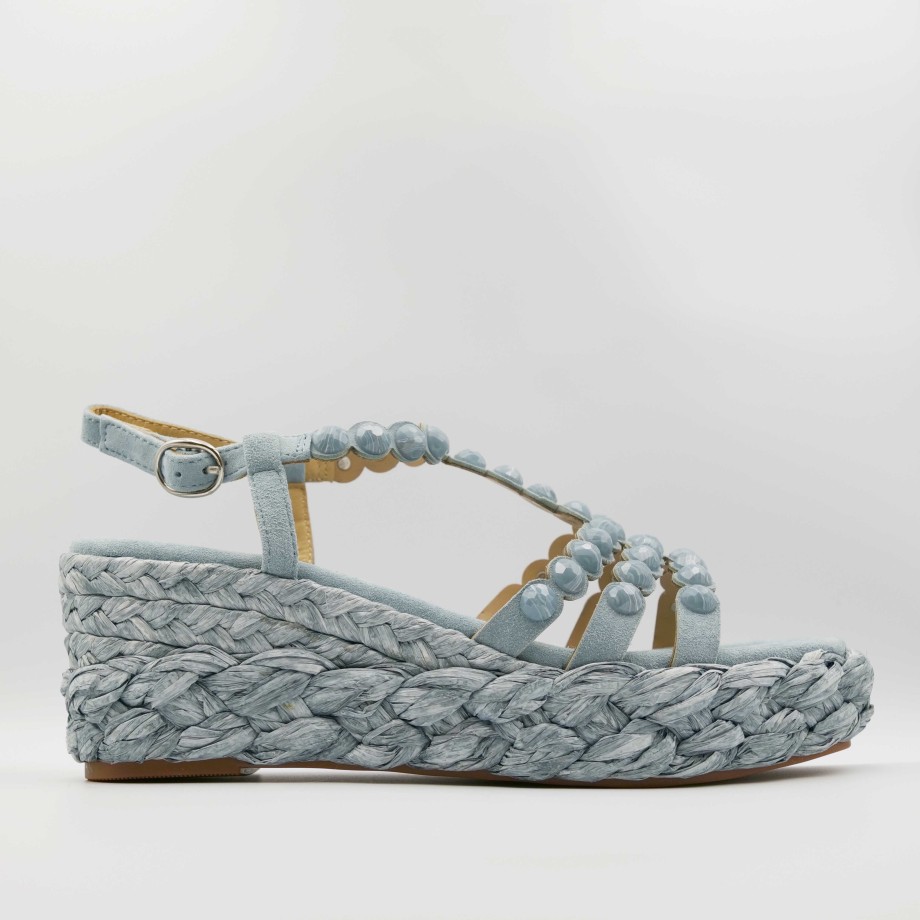 Raffia Wedge Sandals With Strap And Sky-Colored Stones Alma En Pena Online