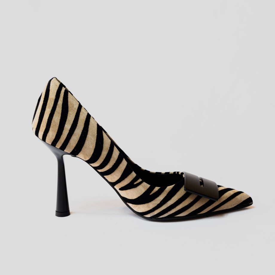 Chantal - Zebra Suede Pumps With Accessory New