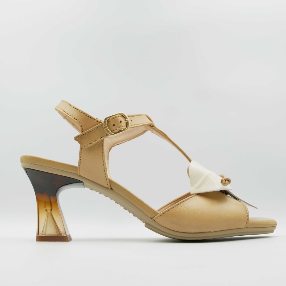 Hispanitas - Nude Leather Heeled Sandals With Contrasting Flower Decoration And Ankle Strap Clearance