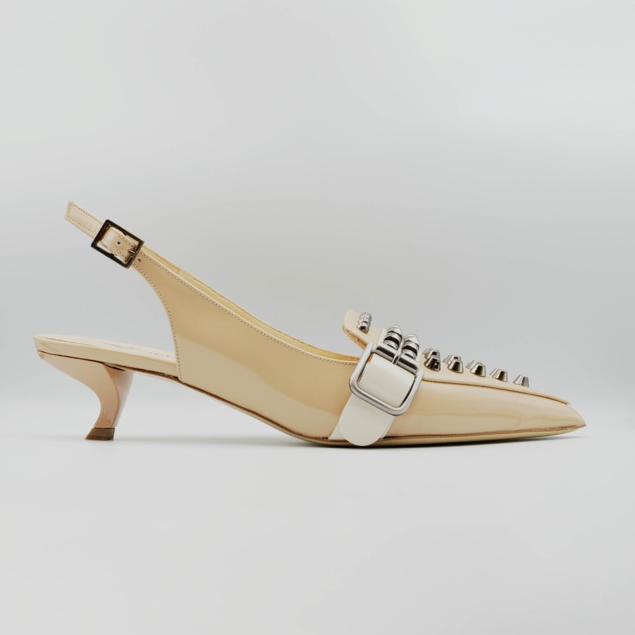 Alchimia - Nude Patent Leather Slingback With Strap, Studs And Buckle Online