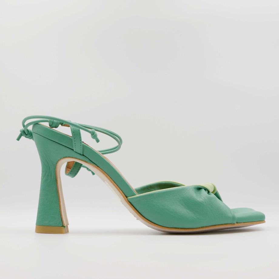 Angel Alarcon - Green Leather Heeled Sandal With Square Toe And Ankle Strap Clearance