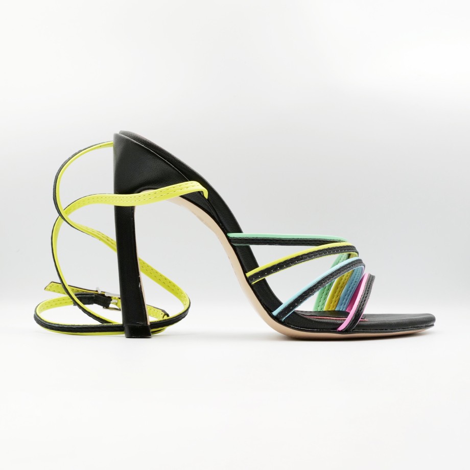 Schutz - Black Leather High Heel Sandal With Colored Bands Online