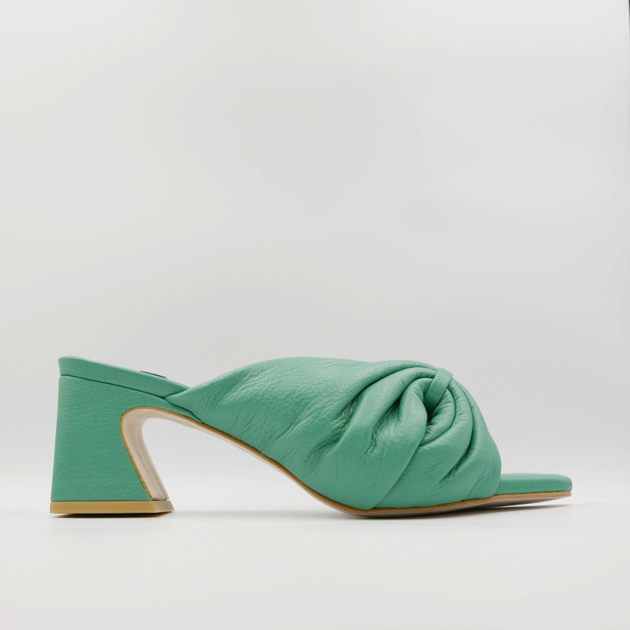 Barefoot In Green Leather Square Toe Wide Heel Angel Alarcon Best